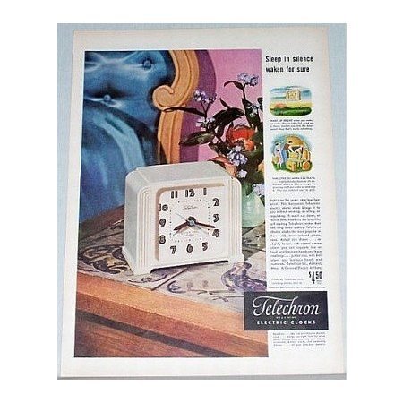 1948 Telechron Little Tel Alarm Electric Clock Color Print Ad