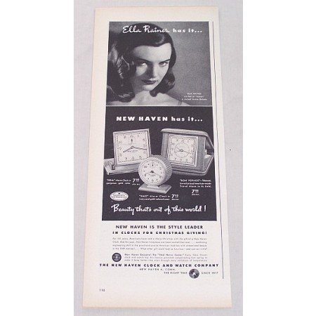 1948 New Haven Clocks Vintage Print Ad Celebrity Ella Raines