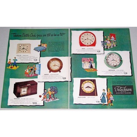 1948 Telechron Electric Clocks 2 Page Color Print Ad