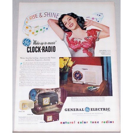 1947 GE Model 62 Clock Radio Color Print Ad Celebrity Maria Montez