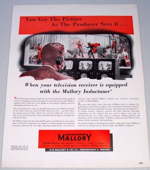 1949 P.R. Mallory Inductuner Color Print Ad