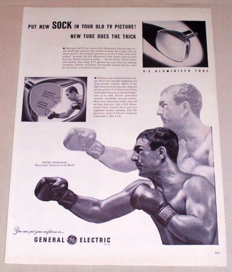 1953 General Electric TV Tube Celebrity Boxer Rocky Marciano Vintage Print Ad