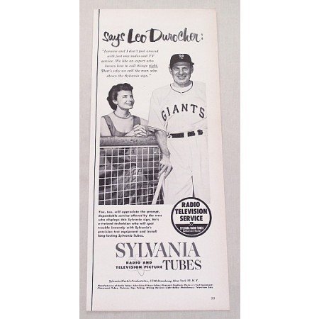 1952 Sylvania TV Tubes Vintage Print Ad Giants Baseball Celebrity Leo Durocher