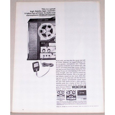 1963 Webcor Squire High Fidelity Tape Recorder Vintage Print Ad