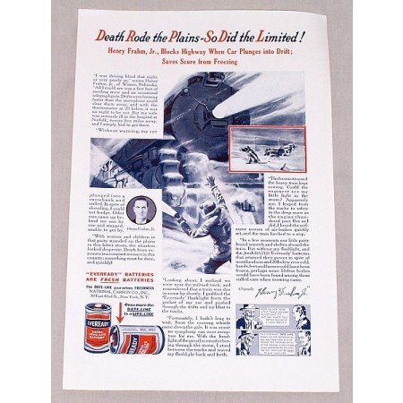 1937 Eveready Battery Vintage Print Ad - Death Rode The Plains