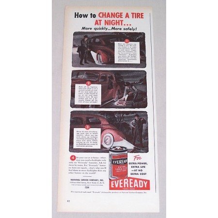 1946 Eveready Batteries Color Print Ad - How To Change A Tire