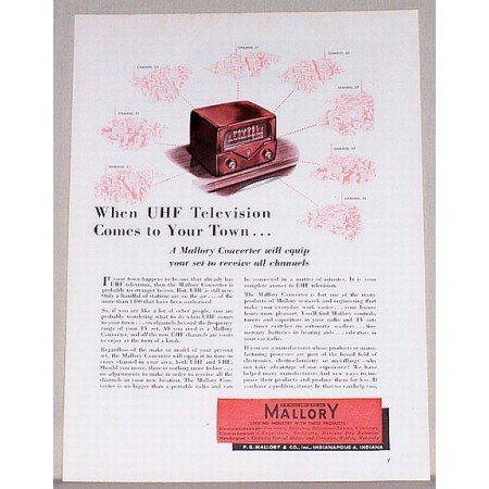 1953 UHF Television Mallory Converter Color Print Ad