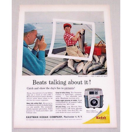1961 Kodak Brownie Starmeter Camera Fishing Color Print Ad