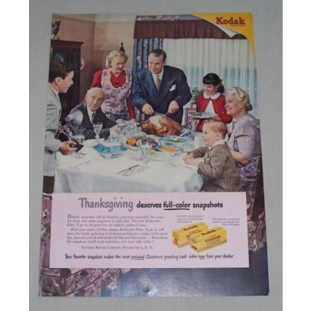 1949 Kodak Kodachrome Film Thanksgiving Art Color Print Ad
