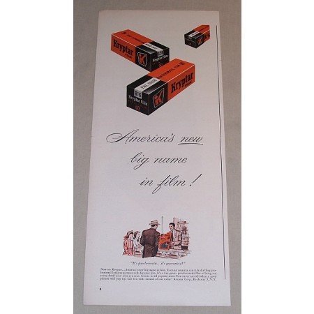 1948 Kryptar 616 Fine Grain Film Color Print Ad - Big Name In Film