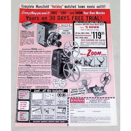1961 Mansfield Holiday Camera Projector Splicer Vintage Print Ad