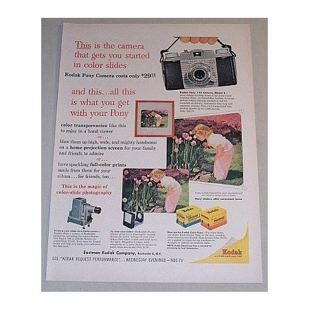 1955 Kodak Pony 135 Model B Camera Color Print Ad