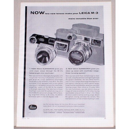 1957 Leica M-3 Cameras Vintage Print Ad - Two New Lenses
