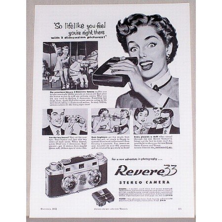 1953 Revere 33 Stereo Camera Vintage Print Ad - So Lifelike