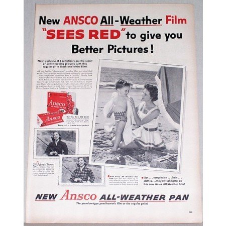 1955 Ansco All Weather Pan Film Vintage Print Ad - Sees Red