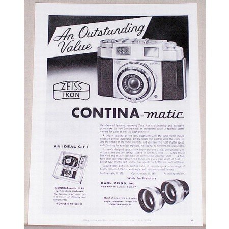 1959 Zeiss Ikon Contina Matic 35mm Camera Vintage Print Ad
