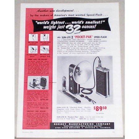 1953 Sun-Lite II Pocket Pak Speed Flash Vintage Print Ad