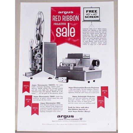 1961 Argus Projectors Vintage Print Ad - Red Ribbon Sale