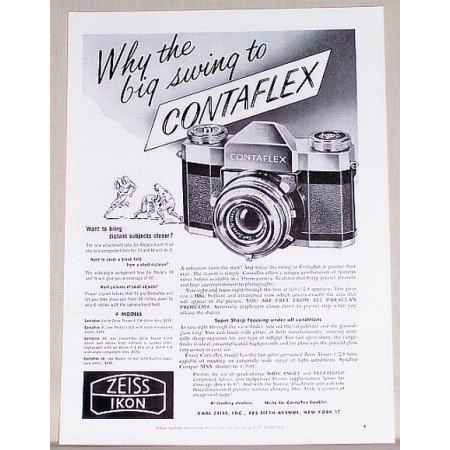 1957 Zeiss Ikon Contaflex 35mm Camera Vintage Print Ad