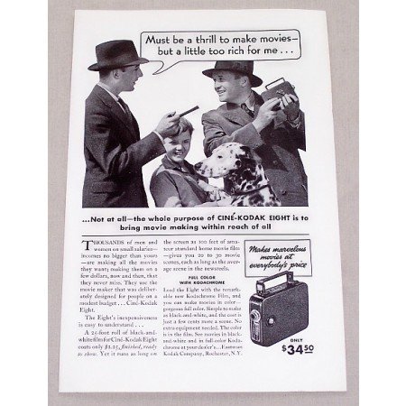 1937 Cine Kodak Eight Movie Camera Vintage Print Ad