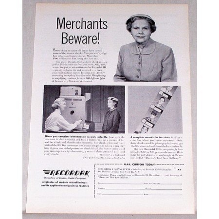 1955 Recordak Microfilming ID Vintage Print Ad - Merchants Beware