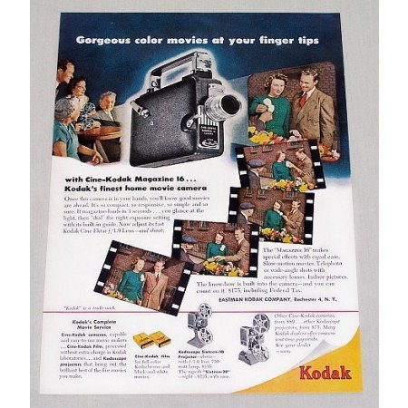 1949 Cine Kodak Magazine 16 Movie Camera Color Print Ad