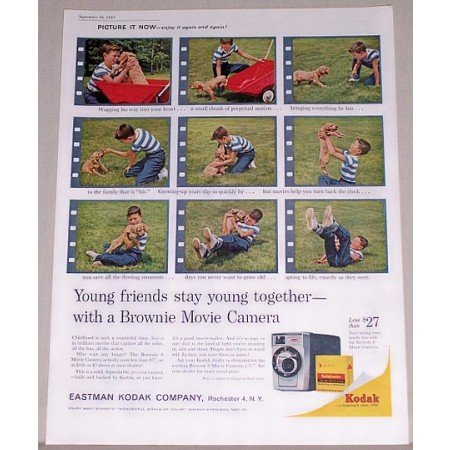 1961 Kodak Brownie 8 Movie Camera Color Print Ad - Young Friends