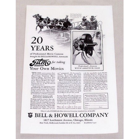 1927 Bell Howell Filmo Automatic Movie Camera Vintage Print Ad