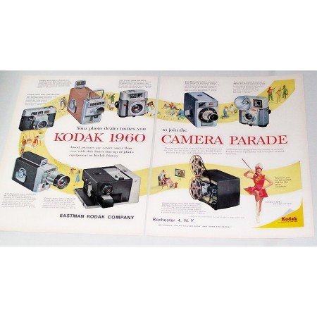1960 Kodak Cameras Projectors 8 Models 2 Page Color Print Ad