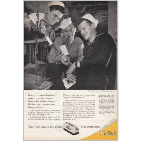 1945 Kodak Verichrome Film Navy Men Wartime WWII Vintage Print Ad