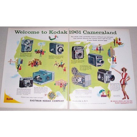 1961 Kodak Brownie Cameras 2 Page Color Print Ad - Cameraland