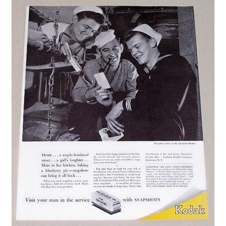 1945 Kodak Verichrome Film Navy Men Wartime WWII Vintage Print Ad