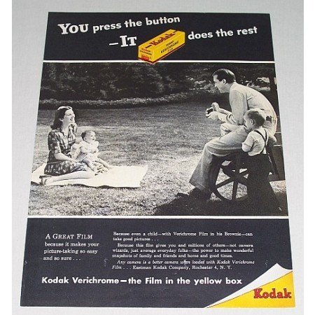 1946 Kodak Verichrome Film Vintage Print Ad - You Press The Button