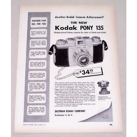 1950 Eastman Kodak Pony 135 Camera Vintage Print Ad - Field Case