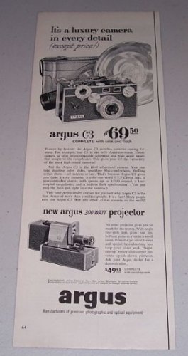 1954 Argus C3 Camera 300 Watt Projector Vintage Print Ad