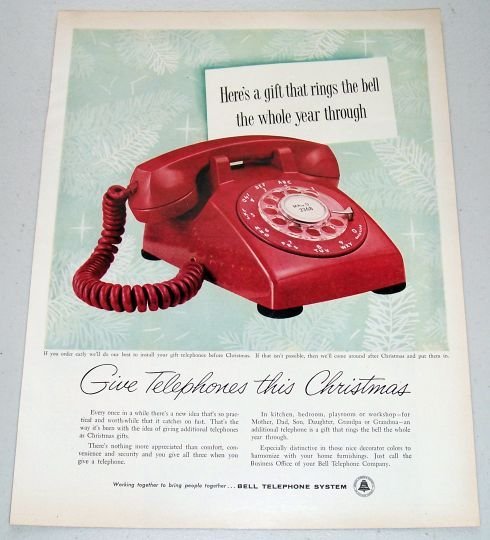 1957 Bell Telephone System Color Print Ad GIVE TELEPHONES FOR CHRISTMAS