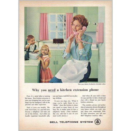 1959 Bell Telephone System Kitchen Extension Phone Color Print Ad