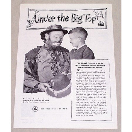 1949 Bell Telephone Vintage Print Ad Celebrity Clown Emmett Kelly