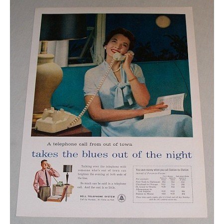 1958 Bell Telephone System Color Print Ad - Takes The Blues Out