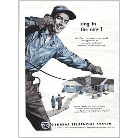 1957 General Telephone System Vintage Print Art Ad - Ring In The New!