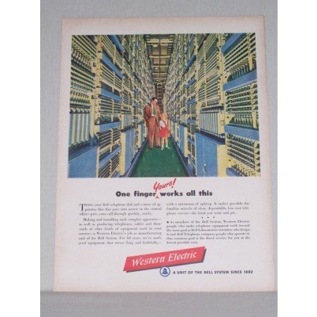 1950 Western Electric Bell System Color Print Ad - One Finger