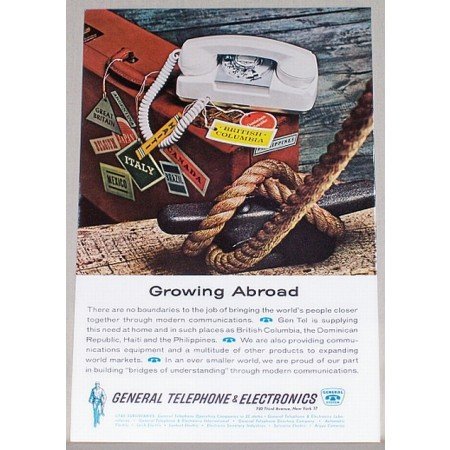 1961 General Telephone Systems Color Print Ad - Growing Abroad