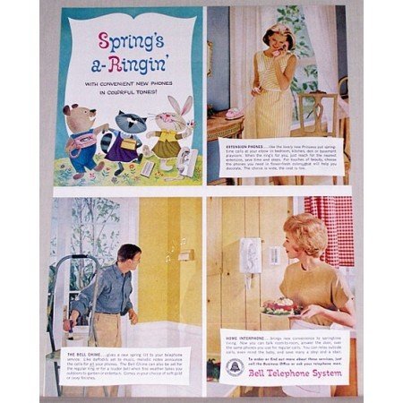 1962 Bell Telephone System Color Print Ad - Spring's A-Ringin
