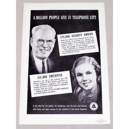 1937 Bell Telephone System Vintage Print Ad - Live In Telephone City