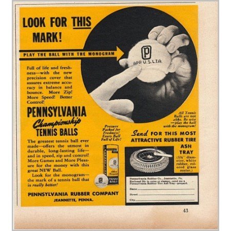 1940 Pennsylvania Championship Tennis Balls Vintage Print Ad