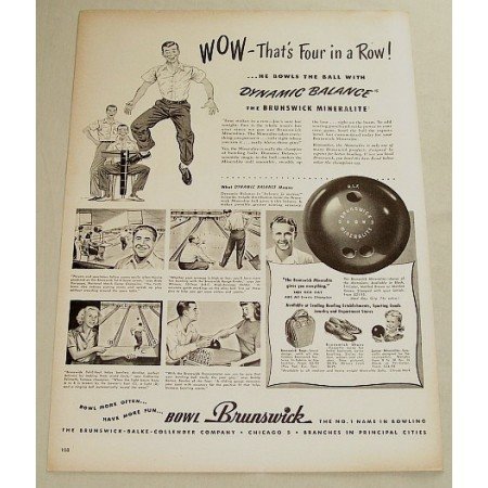 1948 Brunswick Mineralite Bowling Ball Vintage Print Ad