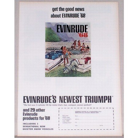 1968 Evinrude 55 HP Outboard Motor Color Print Ad