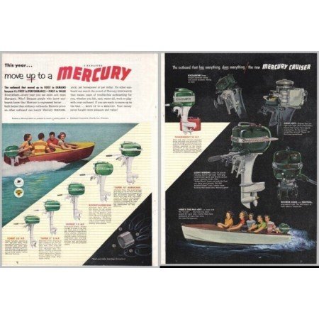 1952 Mercury Outboard Boat Motors 2 Page Color Print Ad