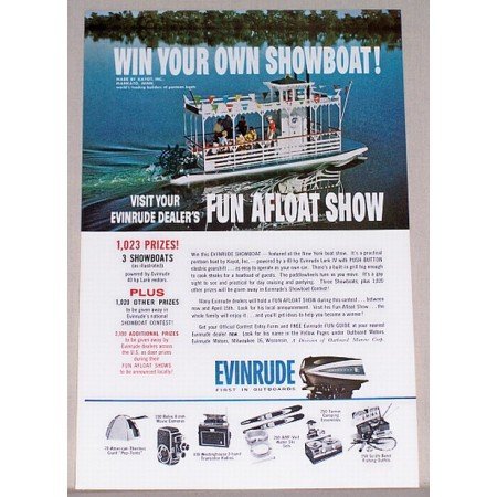 1961 Evinrude Outboard Motor Color Print Ad - Win A Showboat
