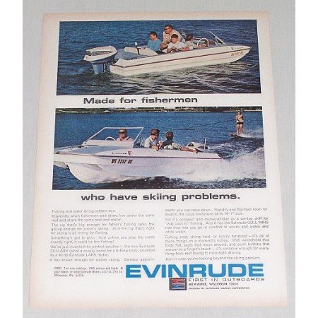 1965 Evinrude Ski-Lark Outboard Motor Color Print Ad